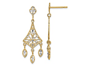 14K Yellow Gold and Rhodium Over 14K Yellow Gold Filigree Diamond-Cut Chandelier Dangle Earrings