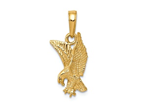 14k Yellow Gold Textured Eagle Landing Pendant