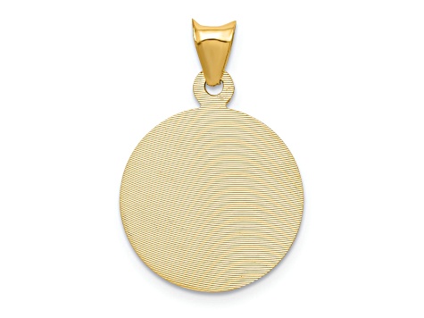 14k Yellow Gold Satin Diamond-Cut Sagrado Corazon Circle Pendant