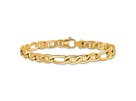 14K Yellow Gold 6.5mm Solid Hand-Polished 3 and 1 Flat Anchor Bracelet