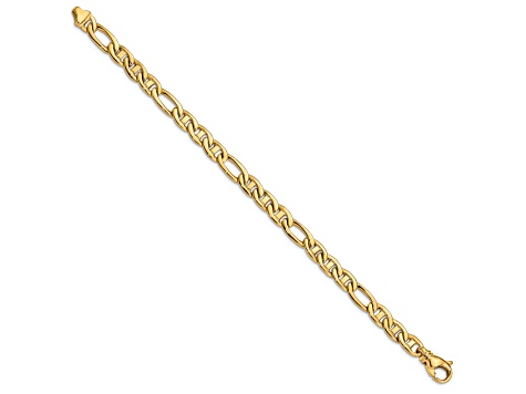 14K Yellow Gold 6.5mm Solid Hand-Polished 3 and 1 Flat Anchor Bracelet