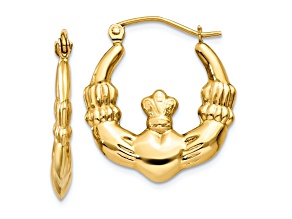 14k Yellow Gold 1/2" Polished Claddagh Hoop Earrings