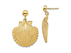 14k Yellow Gold Textured Scallop Dangle Earrings