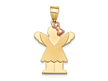 Picture of 14k Yellow Gold and 14k Rose Gold Satin Small Girl with Bow on Right Charm