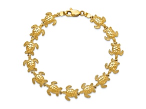 14k Yellow Gold Polished and Textured Mini Sea Turtle Link Bracelet