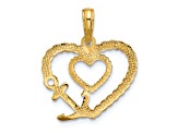 14k Yellow Gold and Rhodium Over 14k Yellow Gold Textured Fancy Rope Heart and Anchor Charm