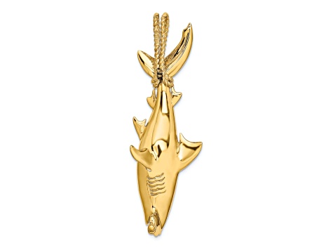 14k Yellow Gold 3D Textured Hammerhead Shark with Rope Bail Charm