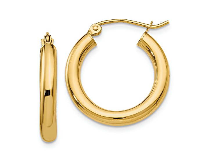 10k Yellow Gold Polished 13/16" Tube Hoop Earrings
