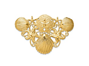 14k Yellow Gold Polished Satin and Diamond-Cut Sea Life Omega Slide Pendant