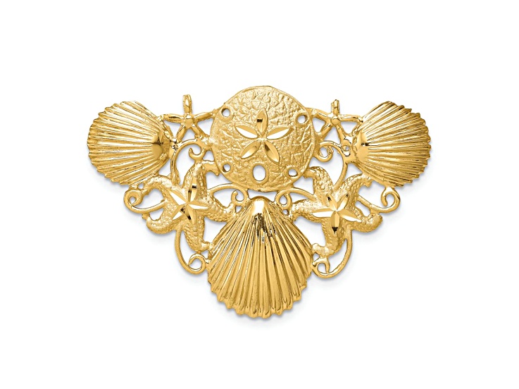 14k Yellow Gold Polished Satin and Diamond-Cut Sea Life Omega Slide Pendant