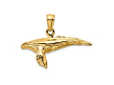 14k Yellow Gold Textured 3D Underside Humpback Whale Charm