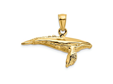 14k Yellow Gold Textured 3D Underside Humpback Whale Charm