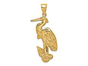 14k Yellow Gold Textured Standing Egret Bird Charm