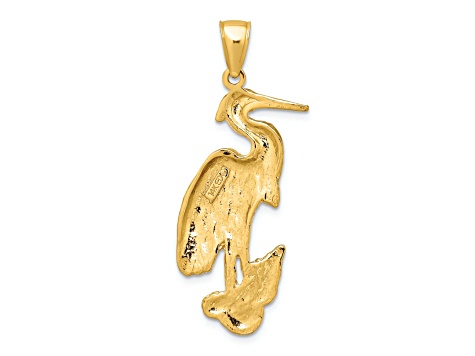 14k Yellow Gold Textured Standing Egret Bird Charm