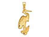 14k Yellow Gold Textured Standing Egret Bird Charm