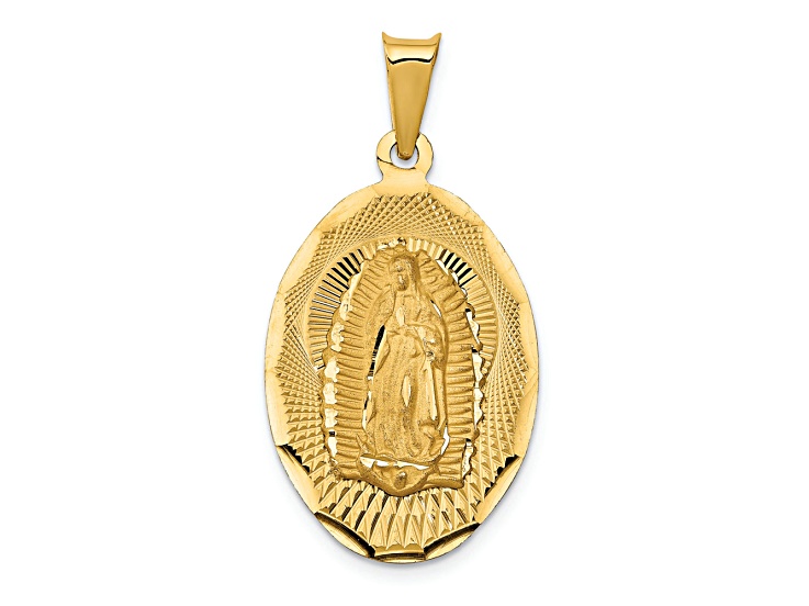 14K Yellow Gold Polished Diamond-cut Lady Of Guadalupe Oval Pendant
