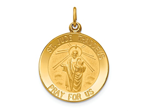 14K Yellow Gold Solid Polished/Satin Small Round St. Jude Thaddeus Medal