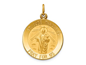 14K Yellow Gold Solid Polished/Satin Small Round St. Jude Thaddeus Medal