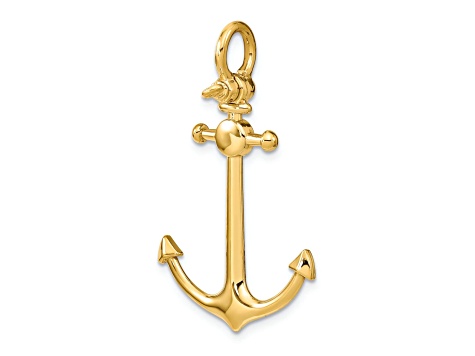 14k Yellow Gold Small Anchor with Shackle Bail Pendant