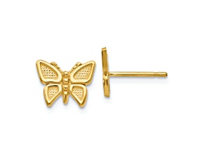 14k Yellow Gold Polished and Textured Butterfly Stud Earrings