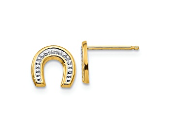 Picture of 14K Two-tone Gold Polished and Rhodium Horseshoe Post Earrings