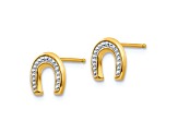 14K Two-tone Gold Polished and Rhodium Horseshoe Post Earrings