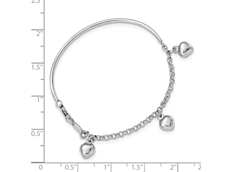 Rhodium Over 14K White Gold Polished Dangle Heart Baby Bracelet