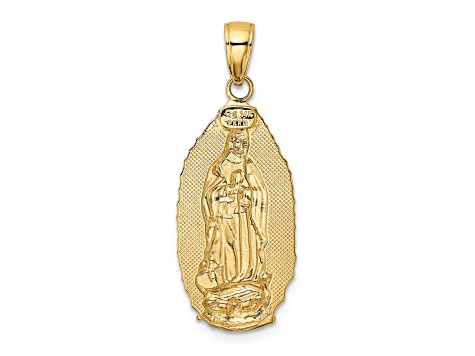 14k Yellow Gold Polished and Textured Our Lady of Guadalupe Oval Disc ...