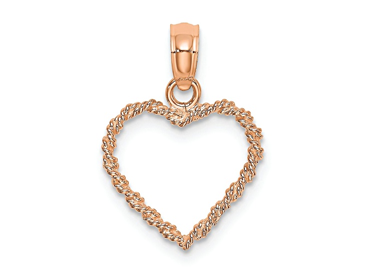 14K Rose Gold 3D Polished and Textured Rope Heart Pendant