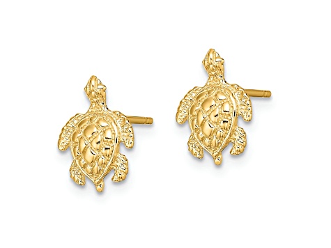 14k Yellow Gold 2D Textured Sea Turtle Stud Earrings