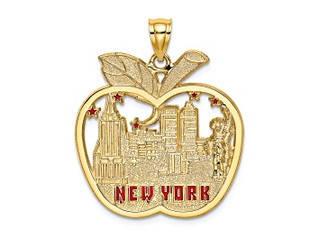Picture of 14k Yellow Gold Red Enamel NEW YORK Apple with NY Skyline Charm