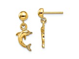 14k Yellow Gold Mini Jumping Dolphin Dangle Earrings