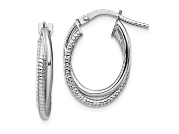 Picture of Rhodium Over 14k White Gold Polished and Textured 11/16" Double Oval Hoop Earrings