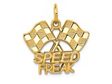 14k Yellow Gold Textured Racing Flags Speed Freak Pendant