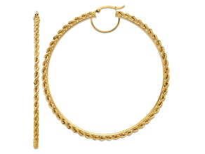 10k Yellow Gold 3 1/4" Polished and Diamond-Cut Rope Hoop Earrings