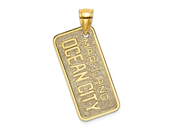 Picture of 14k Yellow Gold Textured Maryland Ocean City License Plate pendant