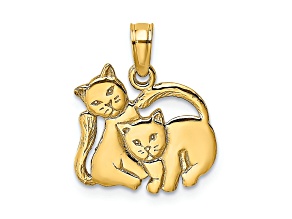 10K Yellow Gold 3D Polished Two Kittens Charm