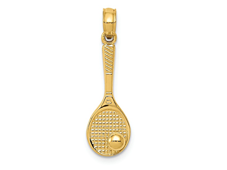14k Yellow Gold 3D Textured Tennis Racquet and Ball Charm