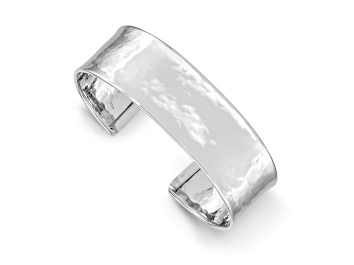 Picture of Rhodium Over 14k White Gold 19mm Hammered Polished Cuff Bangle