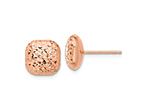 14k Rose Gold Polished and Diamond-Cut 10mm Puffed Square Stud Earrings