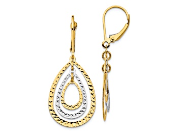 Picture of 14k Yellow Gold and 14k White Gold Diamond-Cut Triple Teardrop Dangle Earrings