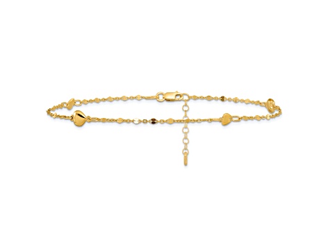 14K Yellow Gold Polished Heart with 1-inch Extension Anklet