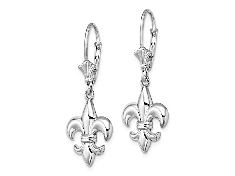 Rhodium Over 14k White Gold Small Fleur-de-Lis Dangle Earrings