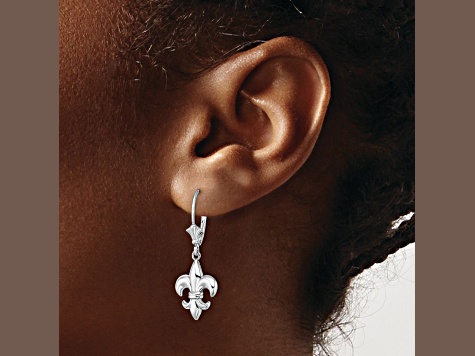 Rhodium Over 14k White Gold Small Fleur-de-Lis Dangle Earrings