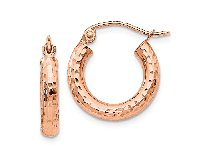 14k Rose Gold 5/8" Polished Small Diamond-Cut Tube Hoop Earrings