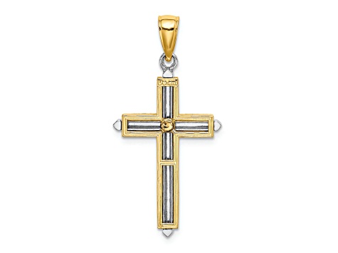 14k Yellow Gold and 14k White Gold Polished Cross Charm
