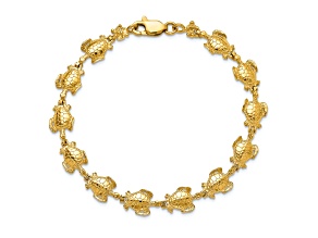 14k Yellow Gold Polished and Textured Sea Turtle Link Bracelet