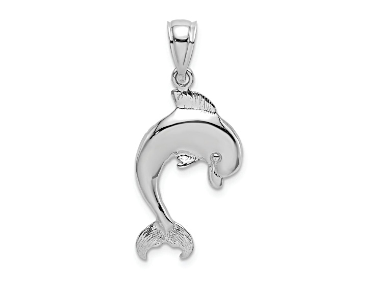 Rhodium Over 14k White Gold Polished and Textured Jumping Dolphin Charm