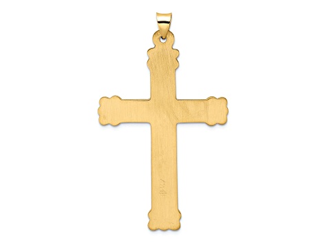 14k Yellow Gold Polished and Textured Solid Circle Center Cross Pendant