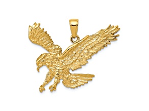 14k Yellow Gold Textured Eagle Landing Pendant